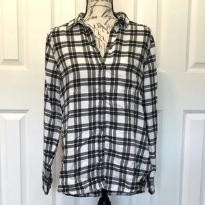 Plaid Black and White Button-Down Shirt